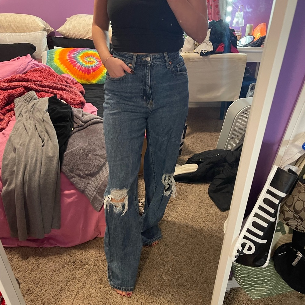 Wild Fable Blue Distressed Flare Jeans